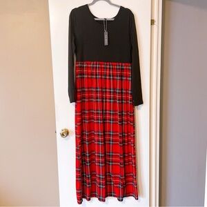 NWT DB Moon Black & Red Plaid Maxi Dress Size XL
